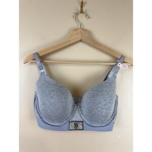 Victoria's Secret Women Bra 34DD Gray T Shirt Lightly Line Wireless Rhinestone